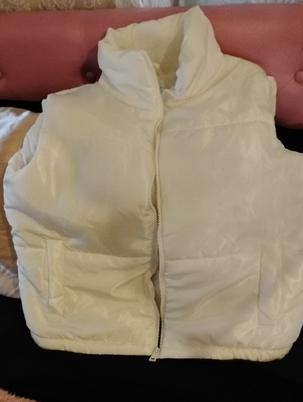 White Puffer Vest with High Collar